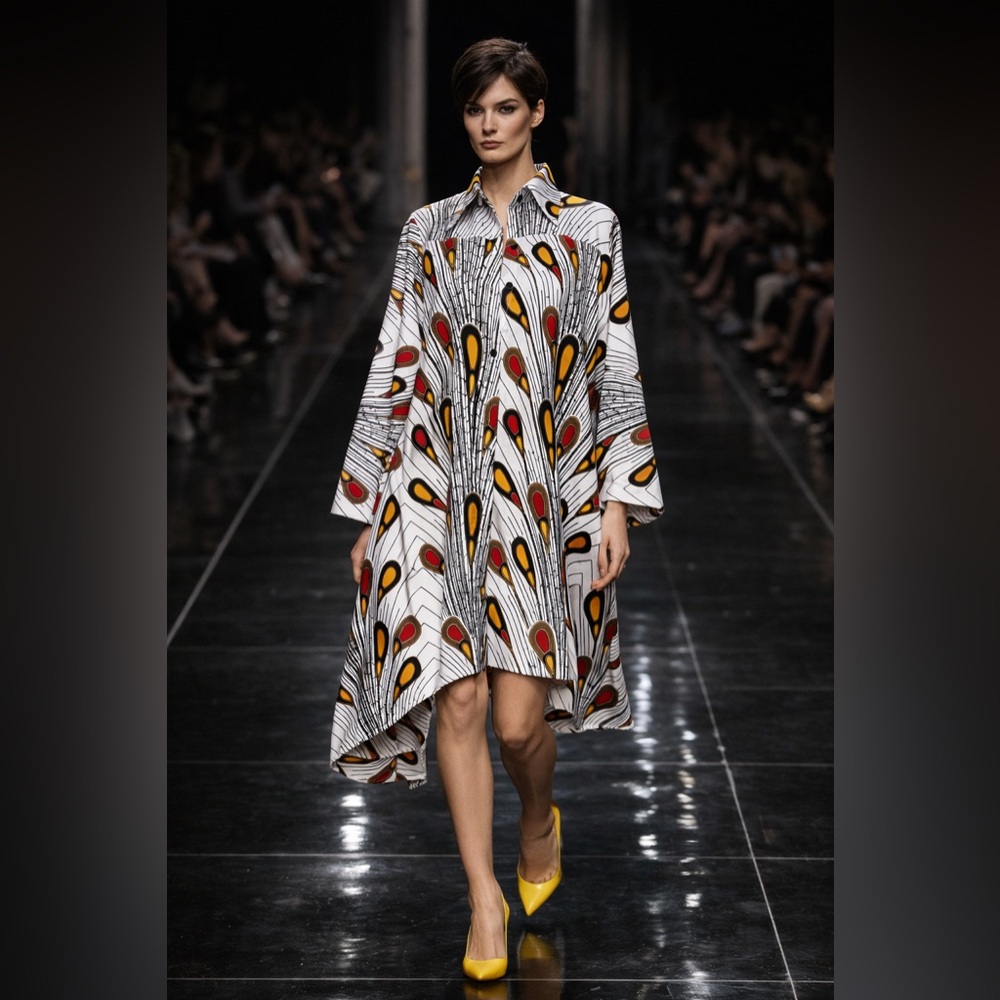 Chic High-Low Dress with Red and Yellow Accents